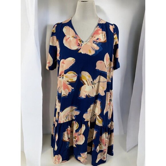 A New Day Womens Floral Print VNeck Short Sleeve Drop Waist Dress Small Blue - Picture 8 of 9